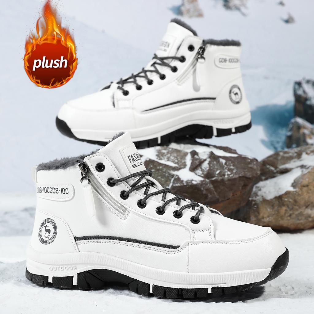 TUINANLE מגפי שלג לגברים נעלי סניקרס חורפיות מכותנה סופר חמות קטיפתיות גברים חיצוניות מונעות החלקה קלות משקל מגפי טיולים נעלי עבודה