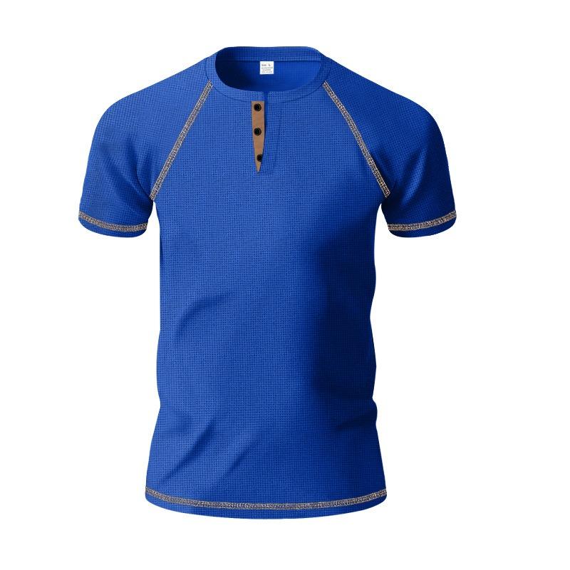 Mens Casual Summer Waffle Raglan Short Sleeve Henley T Shirt