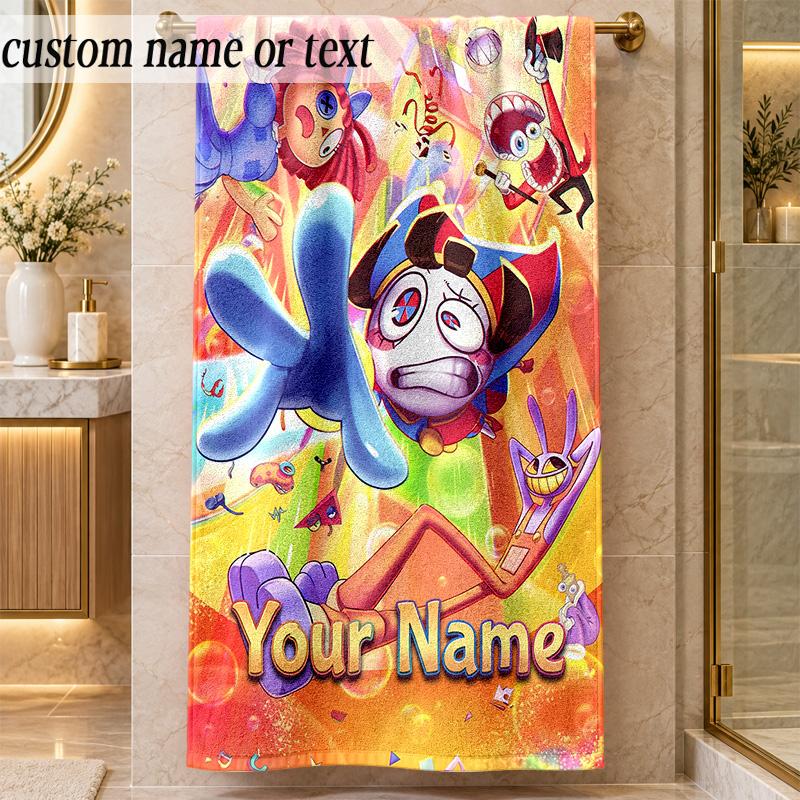 Beach TowelThe Amazing Digital Circus Custom Name Text Personalized Soft Towel for Beach Pool Indoor Home Decor Gift