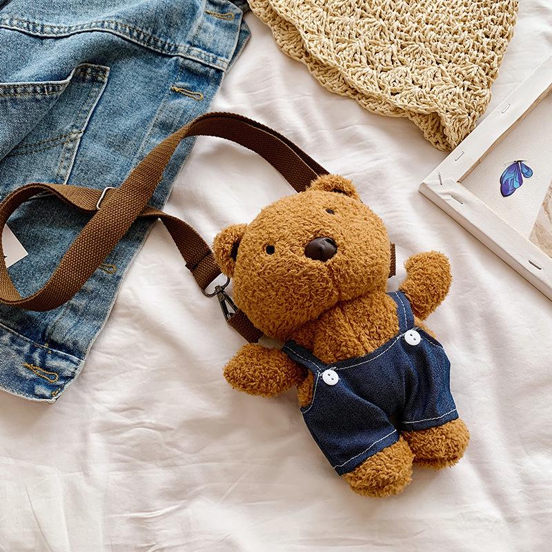 Super  Go Little Bear Denim Crossbody Tas - Leuke Pluche Rugzak 24cm