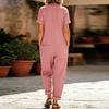 Women's Color Casual Short Sleeved Loose Pocket Overalls Long Jumpsuit