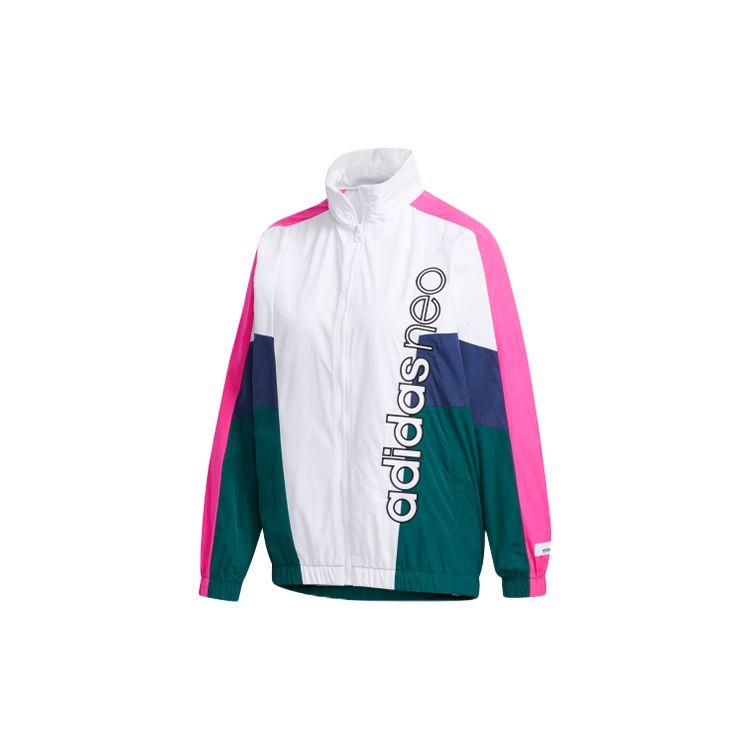 Adidas Neo Woven Hooded Windbreaker Casual Sports Jacket Black White Women s FN6552 L