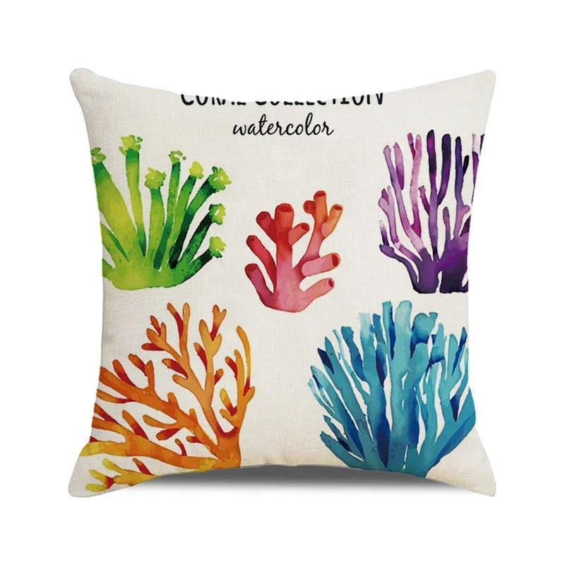 

45x45cm Watercolor Coral Marine Life Cushion Cover Custom Fish Animal Plant Linen Pillow Cases Sofa Home Decoration Pillowslip 20x20Inch