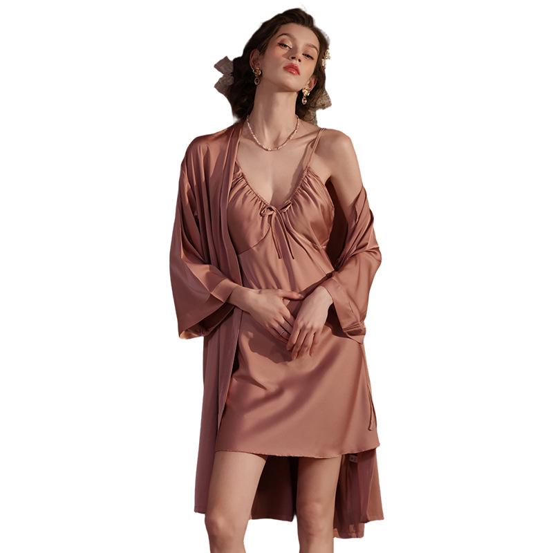 Collezione Seta di Ghiaccio: Abito Pigiama Camicia da Notte Sexy da Donna di Alta Gamma - Camicia da Notte in Seta Primavera/Estate