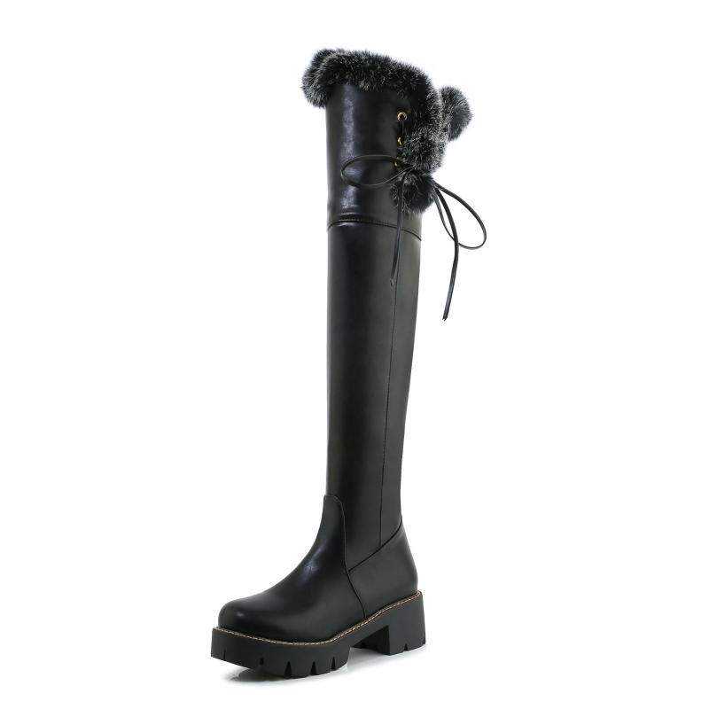 

Черные белые меховые зимние сапоги зимняя обувь женские высокие сапоги на платформе толстый каблук искусственная кожа повседневные теплые дождевые сапоги водонепроницаемые 34 чёрный