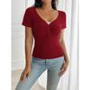 Spring and Summer Women's T-shirt Y2K Wind Sweet and Spicy Solid Colour Slim Lace Splicing V-neck Short-sleeved Tops
