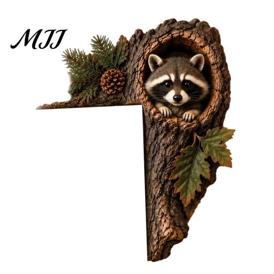 Christmas Classroom Decoration Woodland Chipmunk Door Topper, Resin Tree Hollow Corner Decor with Oak Festive Wooden Ornament Leaves, Cute Forest