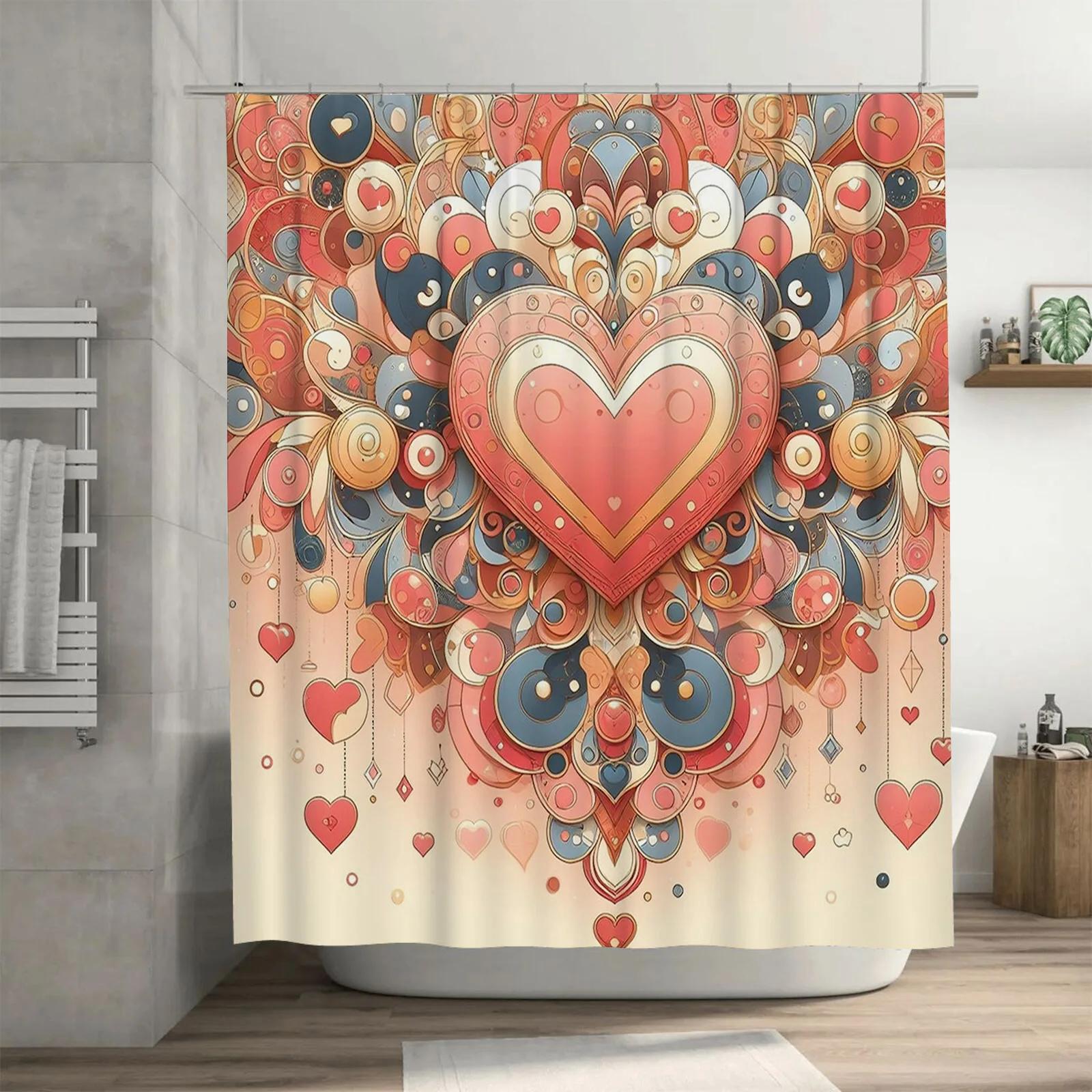 

Blooming Heart Shower Curtain - Waterproof, Mildew-Resistant, Romantic and Elegant Design Adds Charm to Your Bathroom W90xH180cm