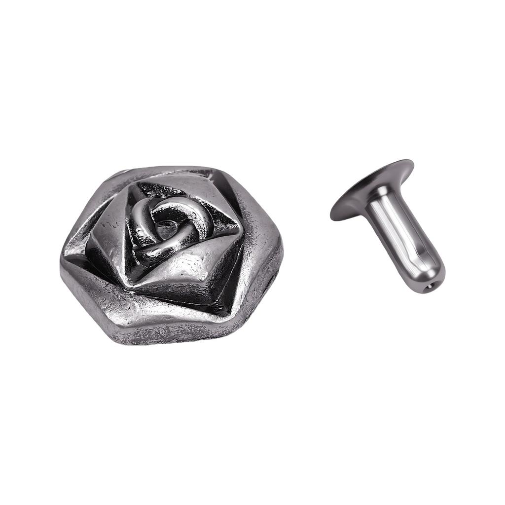 20 Sets Leather Rivets 12mm Antique Silver Hexagonal Rose Rivets and 3x7mm Feet for Craft Decoration
