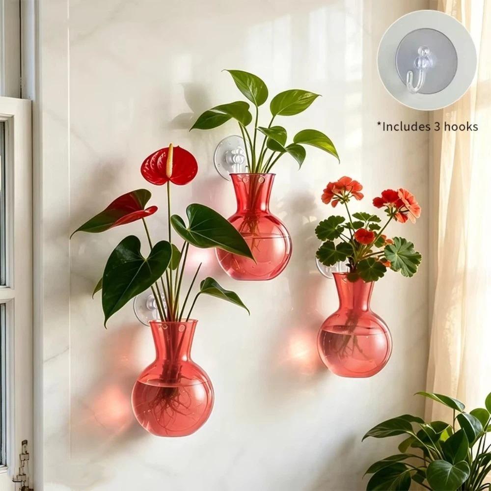 3PCS Hanging Wall Mounted Flower Pot Semi Circular Wall Mounted Vase Plant Propagation Jar  Kitchen