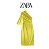 Ur European and American Style Asymmetric Silk Satin Texture Dress