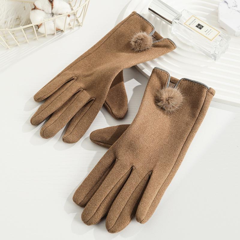 Warm Gloves for Women Rabbit Fleece Cute Bow Thickened Plush Windproof Riding Touch Screen Autumn and Winter Gloves