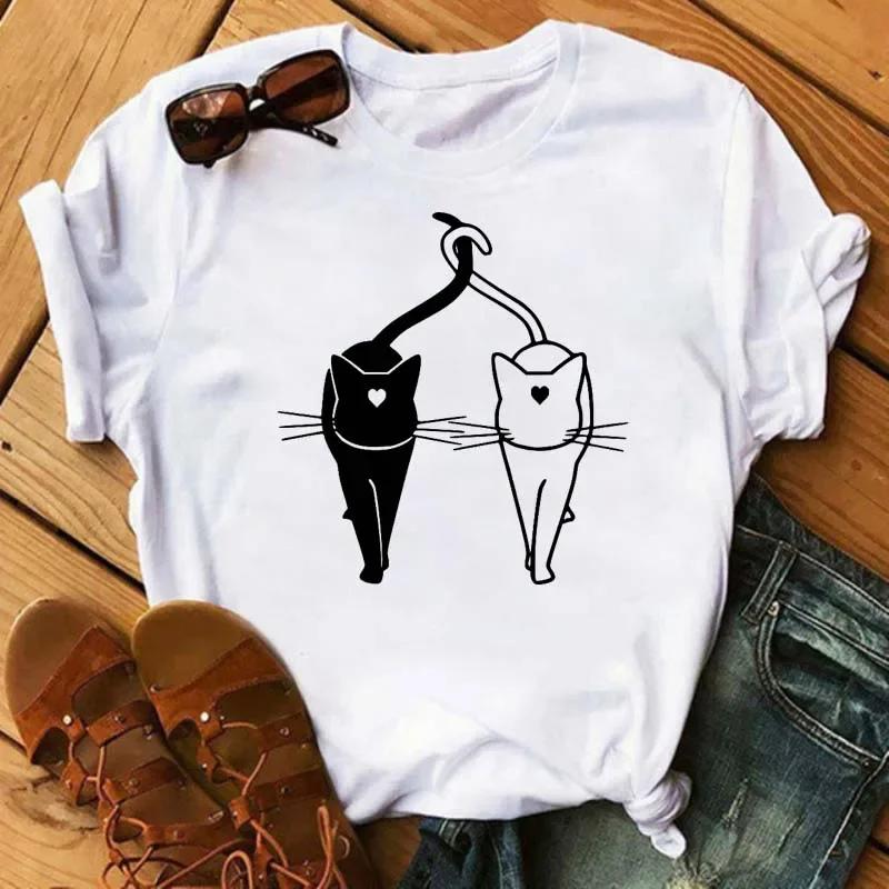 Maycaur Kawaii Cats Print Summer Cute Women Tshirt Funny Cartoon T Shirt FeUnisex Ullzang Tshirt 90s Fashion Korean Style Top Tee