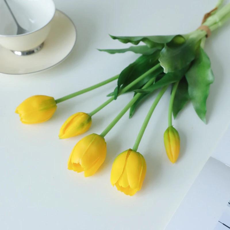 2 Stück 5 Köpfe Künstliche Tulpen Blumen Real Touch Luxus Silikon Kunstblume Haus Zimmer Hochzeit Dekoration Brautstrauß