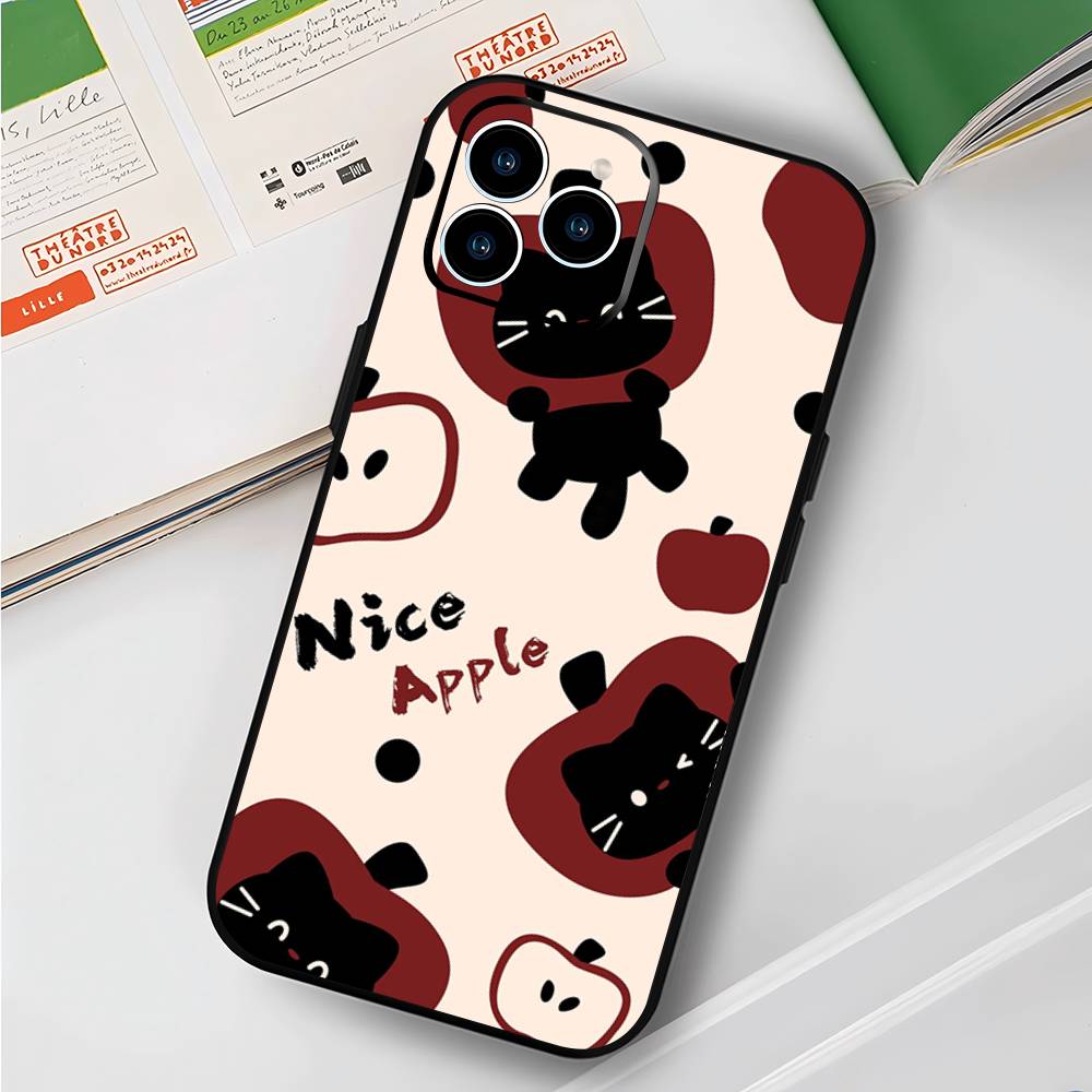 Cute Little Cat Phone Case For IPhone 17 Air 16 15 14 13 Pro Max 11 12 Black Silicone Cover