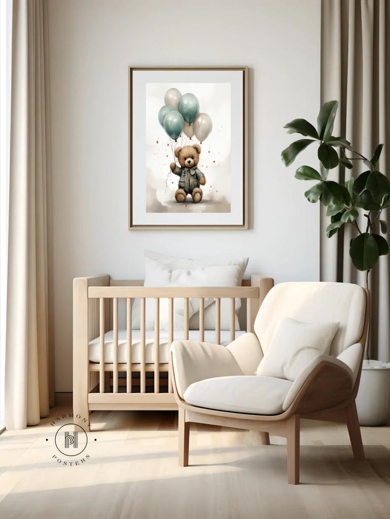 Misiowy Balonowy Świat Misiowy Balonowy Świat, 30X40 Cm, Rama Drewniana Jasny Dąb, Papier Matowy 230 Gsm