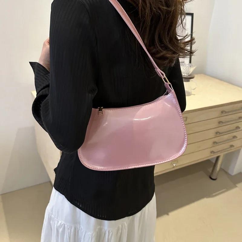 Retro fashion glossy PU leather shoulder bag casual commuting women's handbag single shoulder crossbody bag