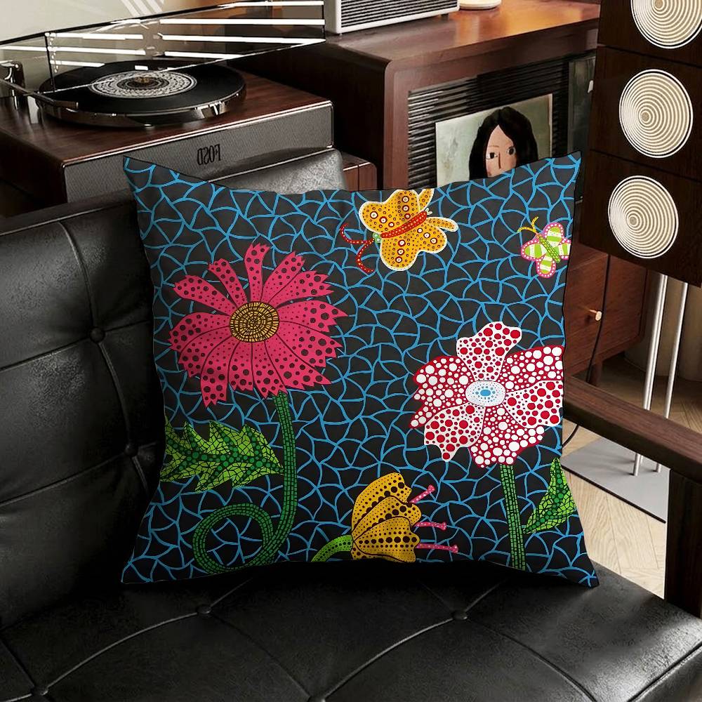 YYayoi Art KKusama Pillow Case Square DoubleSided Printing Short Plush Sofa Cushion Cover Bedroom Bedside Pillow