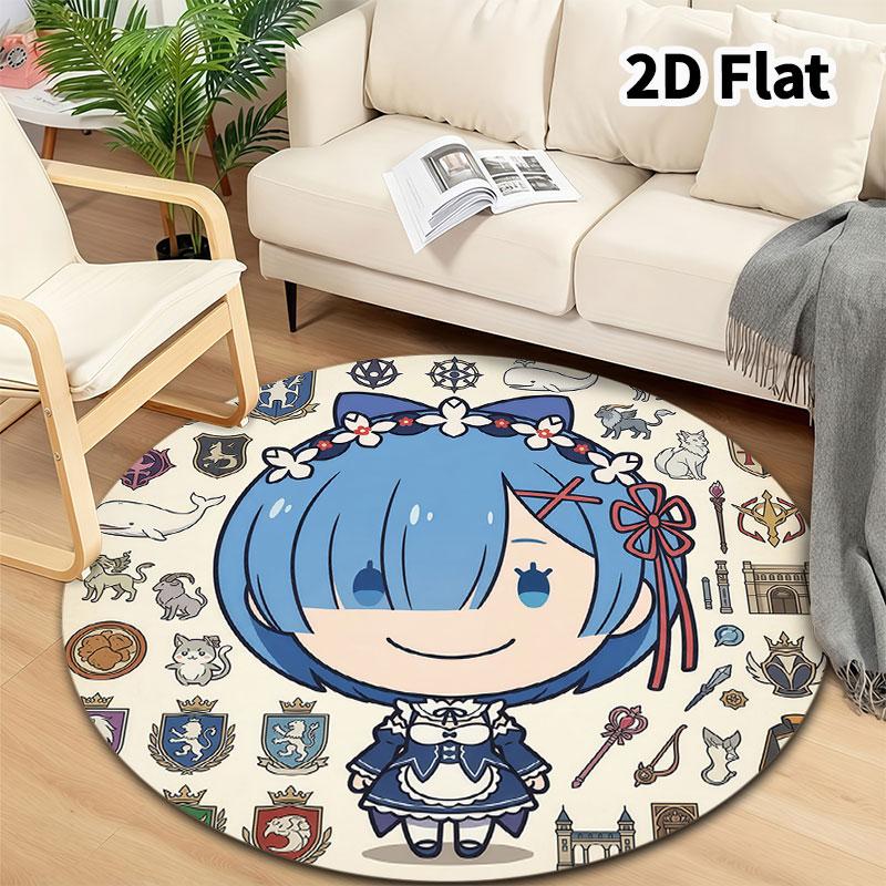 Re Zero Round Area Rug Carpet Rug For Living Room Bedroom Sofa Playroom Decor Nonslip Floor Mat