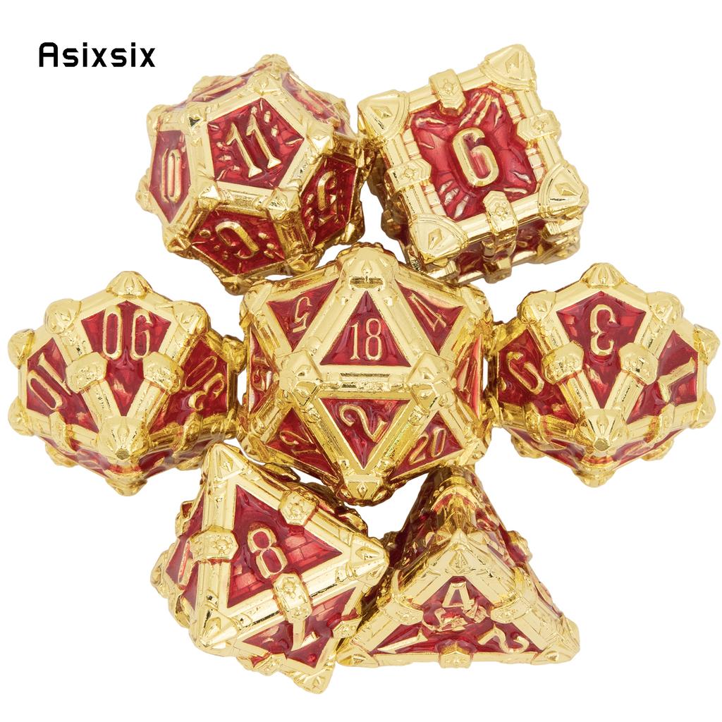 Metal Dice Perfect for Tabletop Rpgs and Card Games 7 Pcs Golden Red Skull Dice Solid Metal Polyhedral Dice Role-Playing RPG