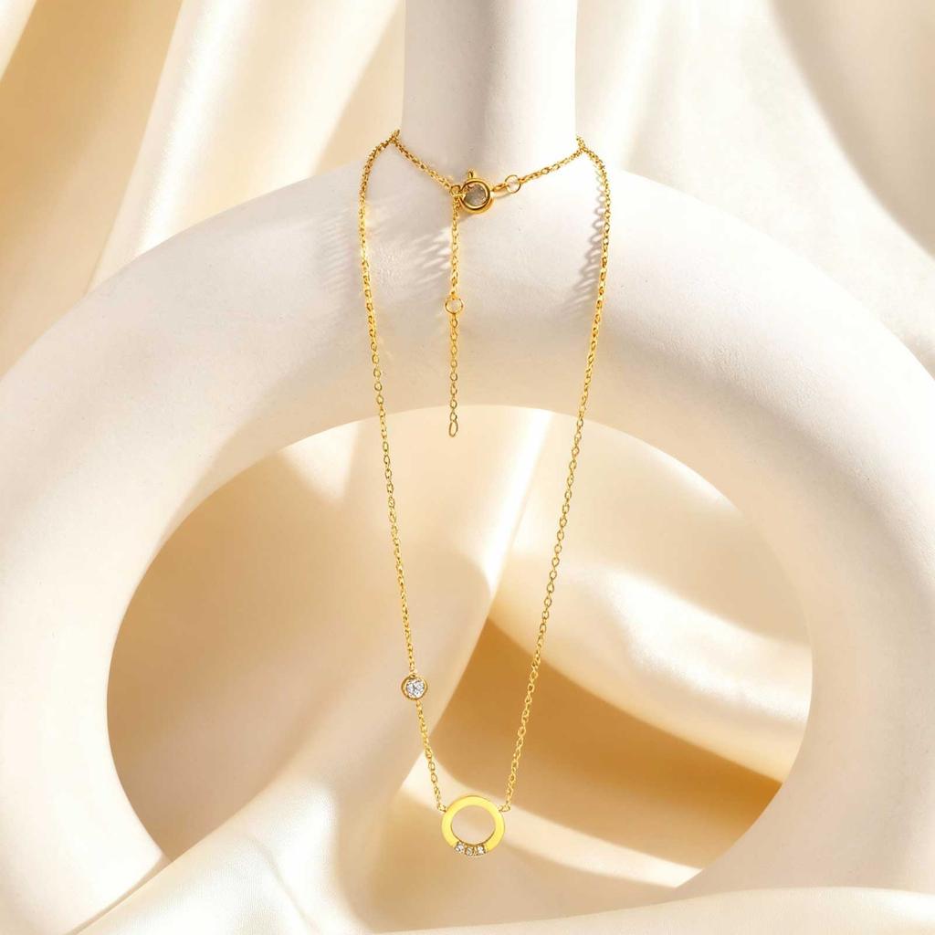 Shiny Round Ring Zircon Necklace for Women,18K Gold Plated Stainless Steel Rolo Chain Necklaces,Trendy Jewelry Gifts
