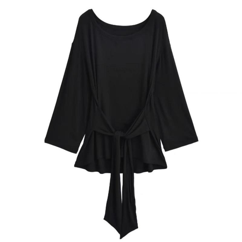 Sexy Thin See Through Long Sleeve Oversize T Shirt Women Bandage Off Shoulder Female Basic Long Tees Korean Chic Lady