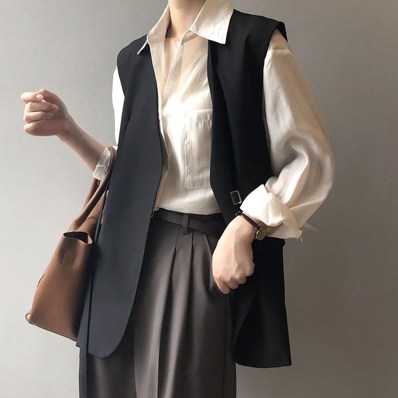 Vest for Women Autumn Warm Stretchy Long Sleeveless Oversize Casual V-neck Vest