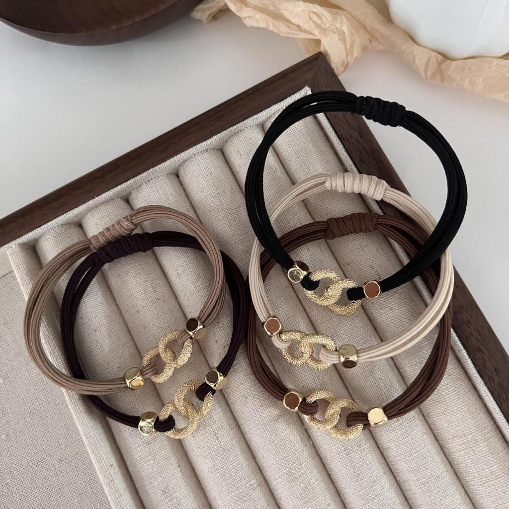 Korean Style Metal Buckle Double Strand Elastic Hair Tie Scrunchie
