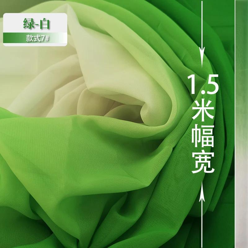 100D Gradient Chiffon Fabric By The Meter Per for Dress Skirt Clothing Sewing Drape Textile Summer Plain Cloth Black White Blue
