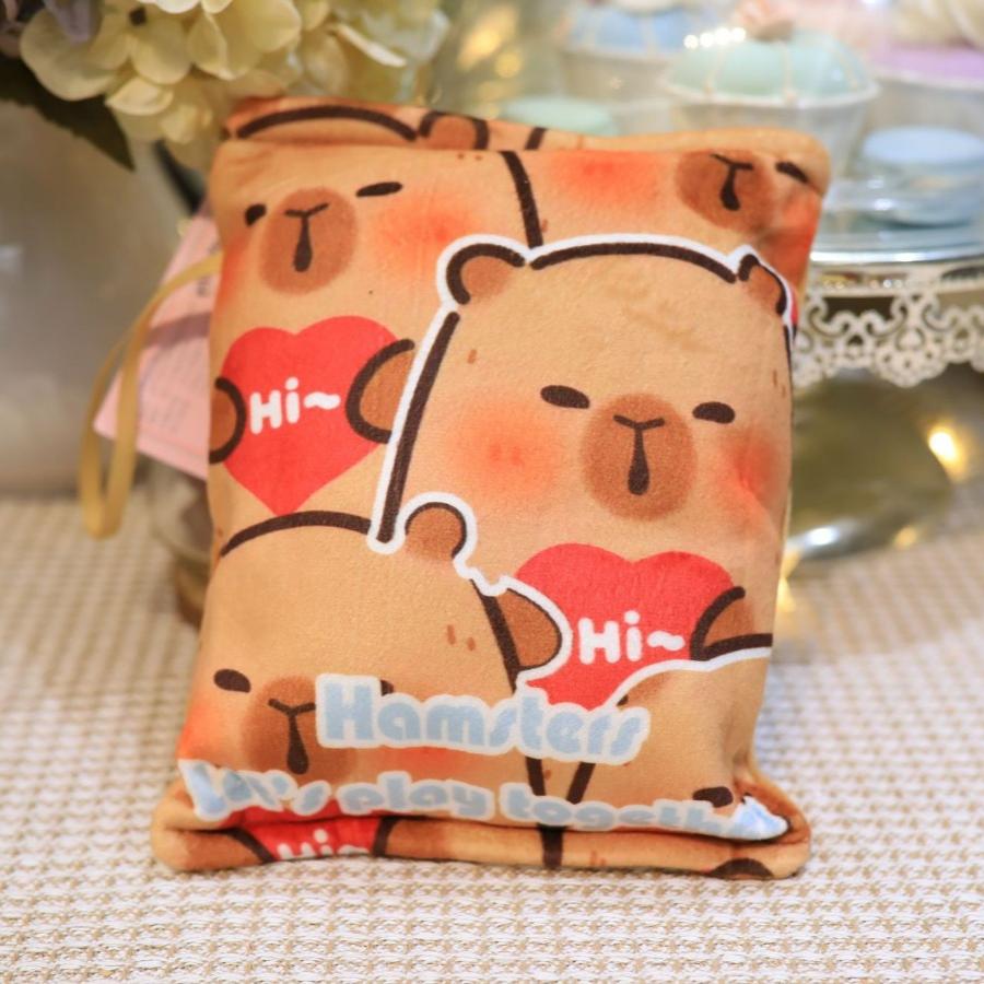 Capybara Snacks Bag Plush Toy Throw Pillow Capibala Snacks Plushie Doll Creative Pudding Bag Hold 2 Capybara Cubs Stuffed Animal