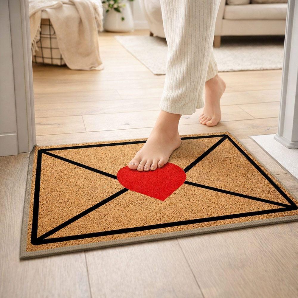 Envelope Heart Valentine Rug Crystal Velvet Wear-Resistant Door Mat Red Love Heart Welcome Floor Mats