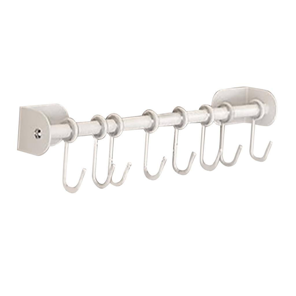 Kitchen Utensil Rack 201 Stainless Steel Wall Mounted Adhesive Hanging Rail with 8 Hooks for