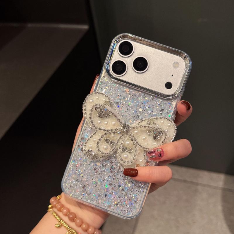 Epoxy Glitter Bow Phone Case for iPhone 15/12/11, Fits Apple 17 Pro Max, Includes Lanyard