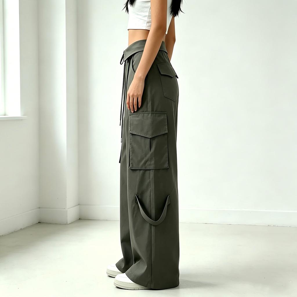 Women’s Fashion Loose Fit Wide Leg Pants with Drawstring Waist and Multiple Pockets for Casual and Athletic Wear