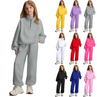 Sudadera con cuello alto y media cremallera para niña + Pantalones largos de forro polar deportivo, Conjunto casual para niños