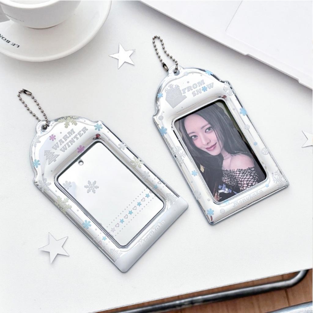Photo Card Storage Sleeve Metallic Card Protector Silver Snowflake Card Holder Dust-Resistant For K-Pop Merchandise Fans