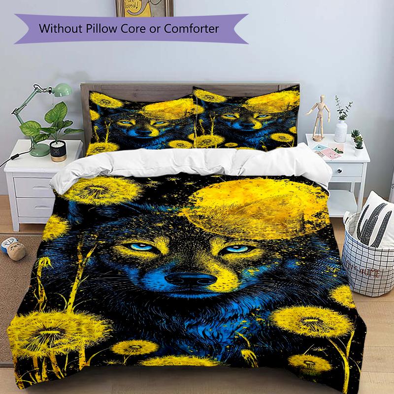 3Pcs Wolf Dandelions Bedding Set Soft Fabric Duvet Cover Pillowcases Home Christmas Xmas Halloween Gift 1 Duvet Cover 2 Pillowcase G164