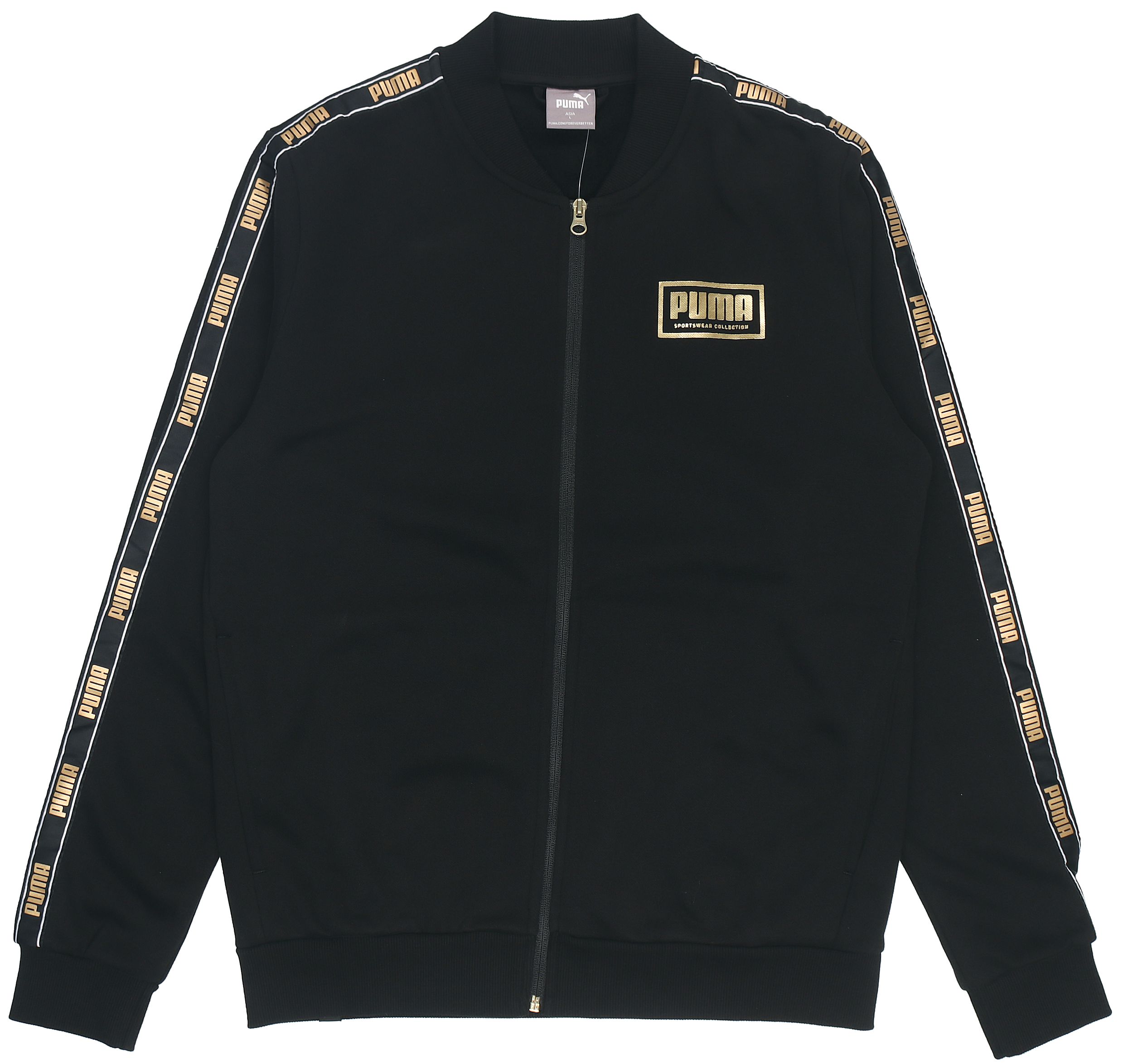 PUMA Holiday Logo Print Gold Stamped Fleece Lined Thermal Athleisure Jacket Men s Black 582307-01 S