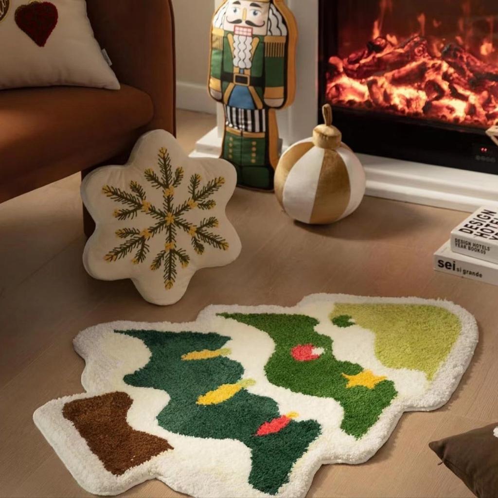 HOMZY Christmas Carpet Christmas Tree Santa Claus Snowman Shape Quick Water Absorbent Anti-Slip Backing New Year Decor Hotel Kitchen Bedroom Rug