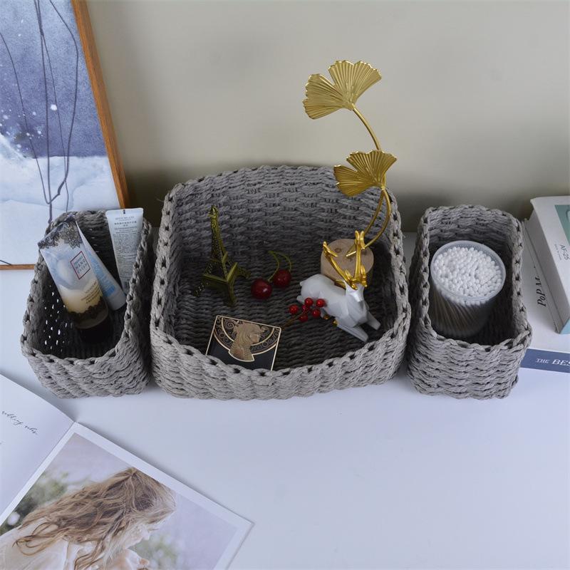 3pcs Hand Woven Paper Rope Storage Basket, Natural Rattan Look for Home Decor, Round Organizer for Living Room, Bedroom