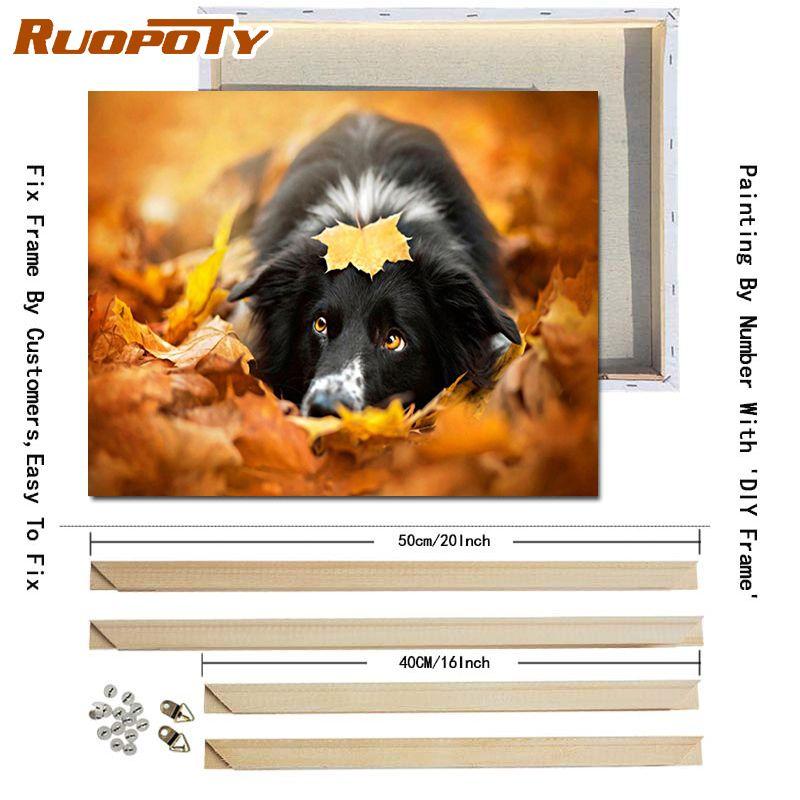 RUOPOTY DIY Frame Diy Paint By Numbers Animals Kit Acrylic Wall Art Picture By Numbers Canvas Painting For Home Decoration Arts