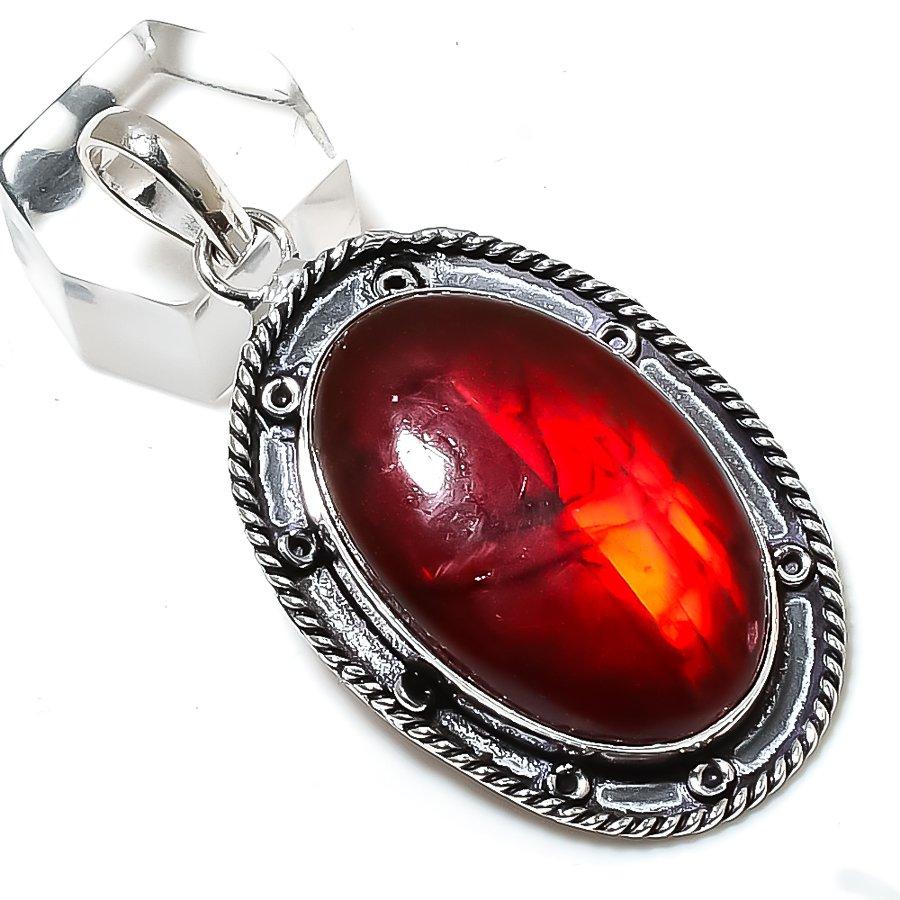 Natural Red Labradorite Gemstone 925 Sterling Silver Gift Pendant 2.44" n0Y22
