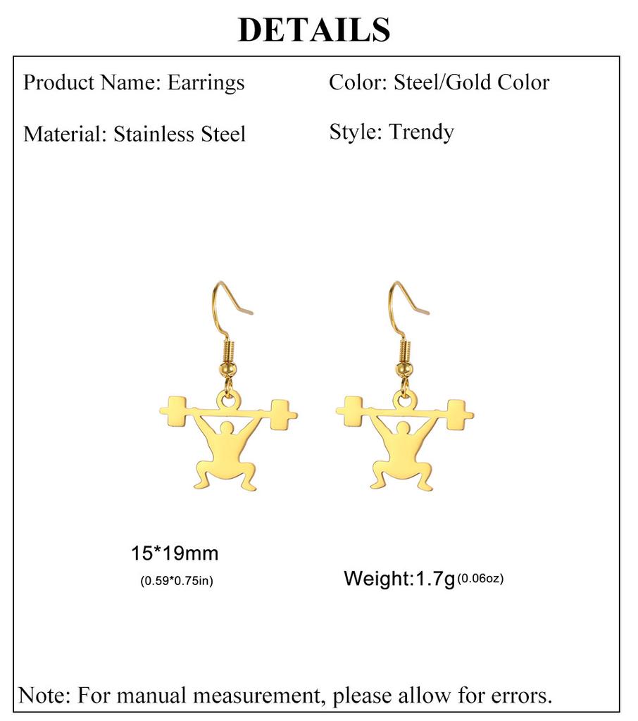 Cazador Gold Color Weightlifter Drop Earrings for Women Men Fitness Exercise Stainless Steel Jewelry Earrings 2026 Trend Gift