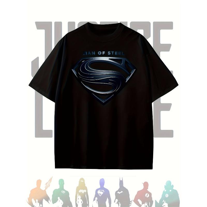 European sizes Men'S Justice League Graphic T-Shirt , Black Casual Crew Neck Short Sleeve Tee, Comfortable Fit for Spring/Summer, Everyday Tshirt