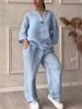 Women 2-Piece Outfit Long Sleeve Button Blouse & Wide Leg Pants Set Casual Solid Linen Look Suit S-5XL