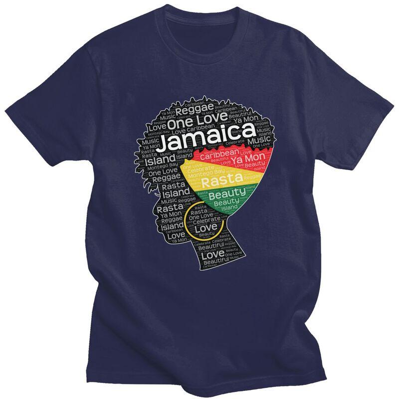 Individuelle Jamaika Jamaikanerin Afro-Puff T-Shirts für Herren Kurzarm Freizeit T-Shirt Afro Wortkunst T-Shirts Reine Baumwolle T-Shirts