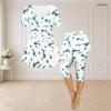 Women Plus Size White Haunted House Printed Round Neck Short Sleeve Top Capri Pants Two Piece Set