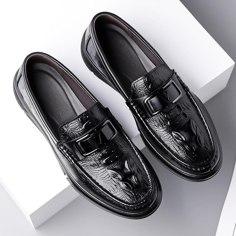 Fashion Classic Black Men's Crocodile Leather Business Leather Shoes Brand New Cowhide Men Comfortable Thick Soled Formal Leather Shoes