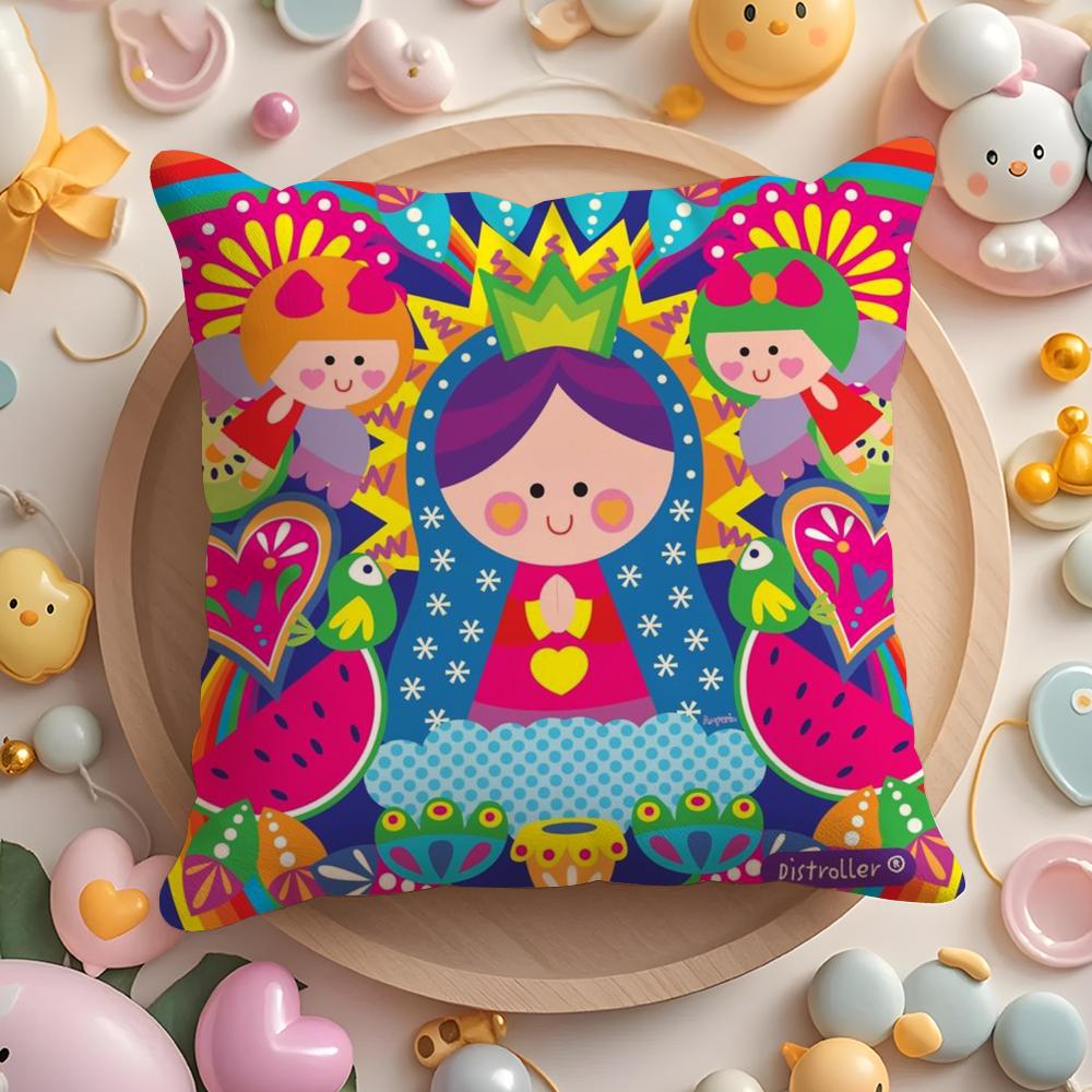 Cartoon Virgin Mary Art Cushion Cover Home & Car Multi-Scene Pillow Cover - Reversible, Soft & Durable for Daily Use