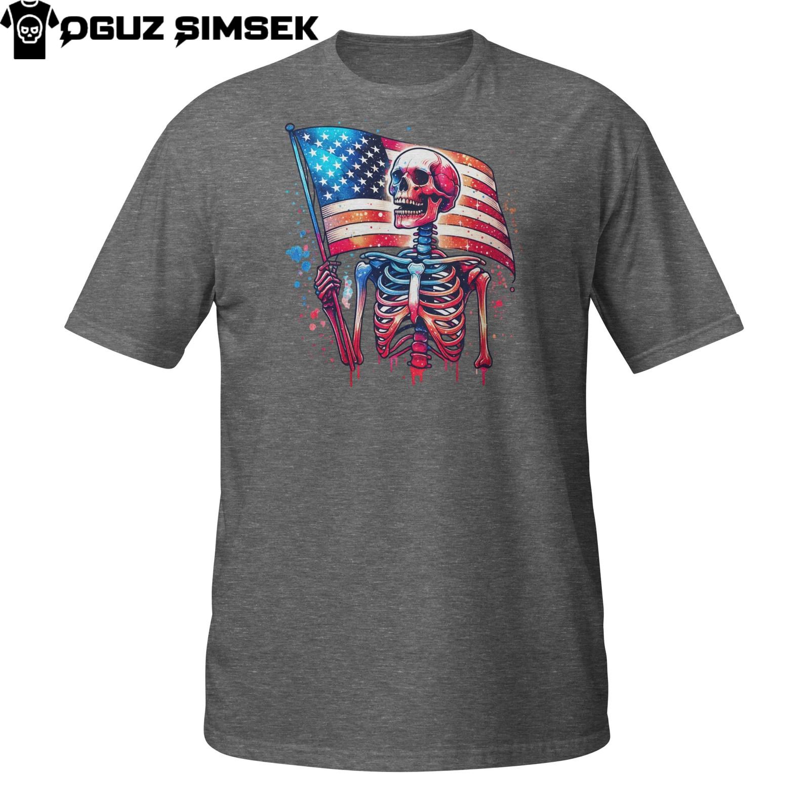 USA Skeleton Patriotic T-Shirt Mens Womens Tees Top | Funny Fourth of July American Flag Skull Tee XL